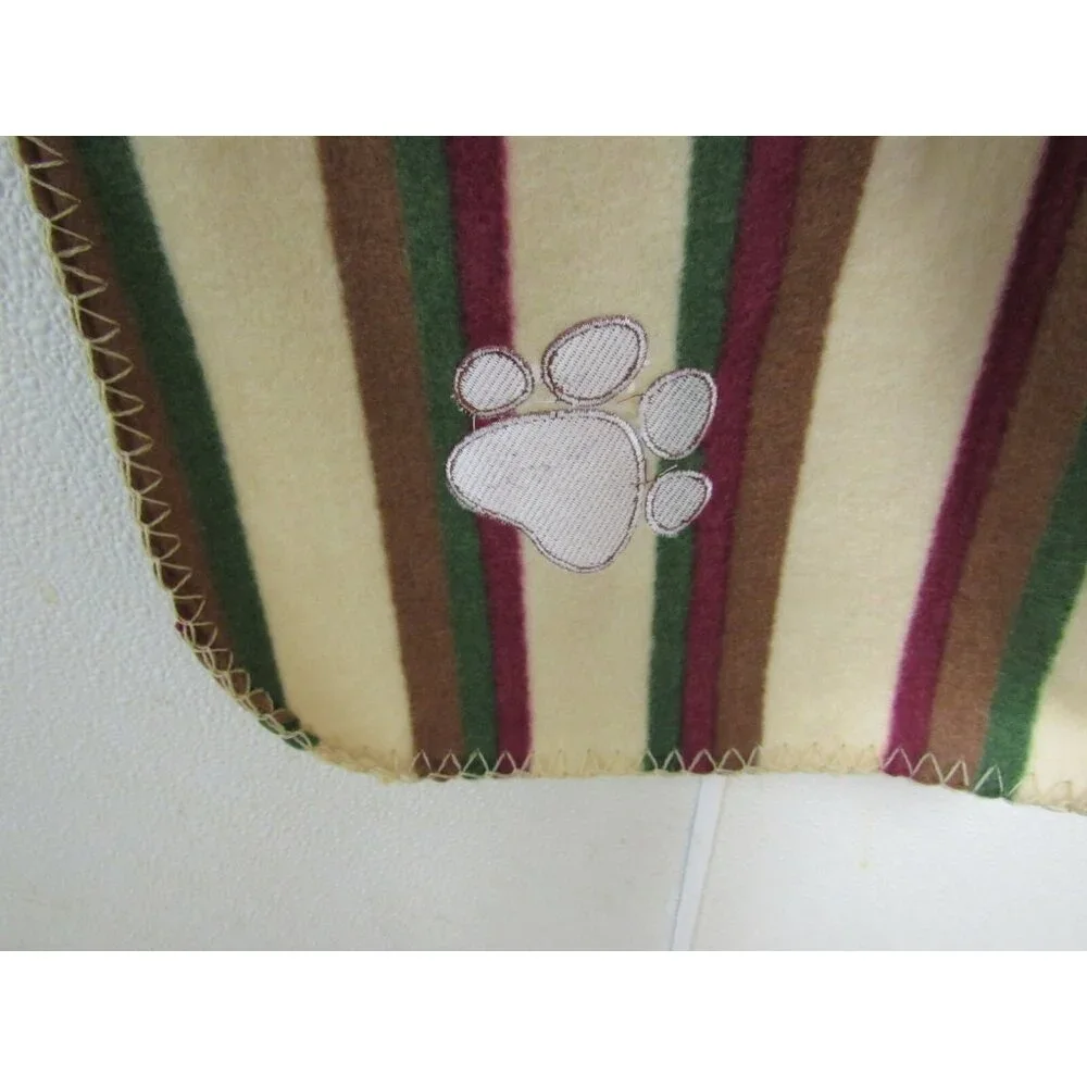 Pet Medium Brown Paw Pet Cat Dog Fleece Soft 29x39 Blanket Earth Tone Stripped